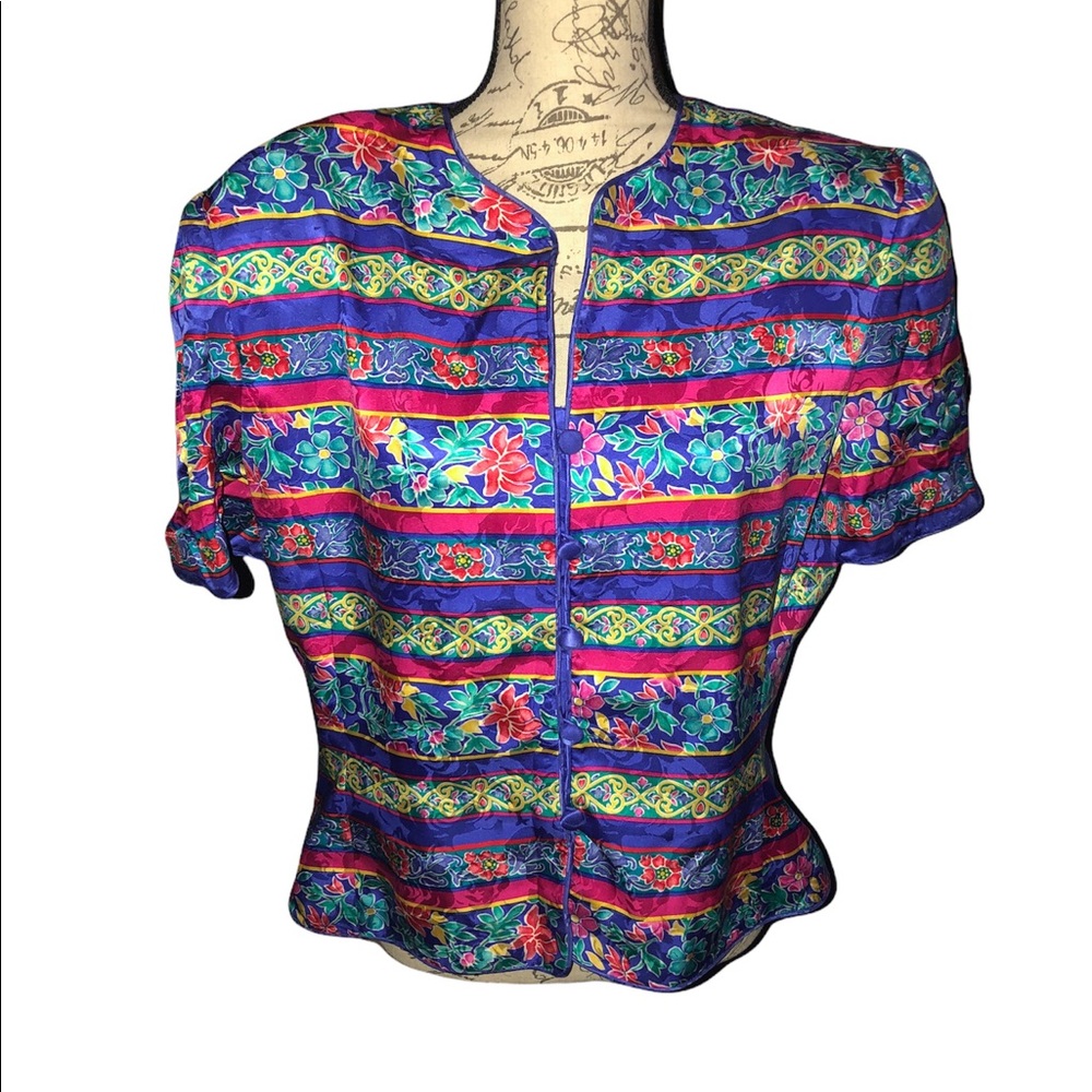 Vintage Plus Size Women’s Adrianna Papell Floral Lilac Silk Blouse Size 16